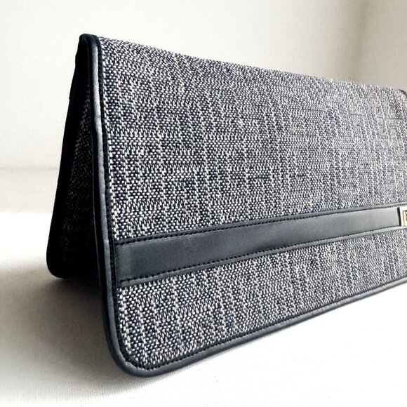 Vintage Pierre Balmain Navy Blue Canvas Envelope Clutch - Picture 2 of 8